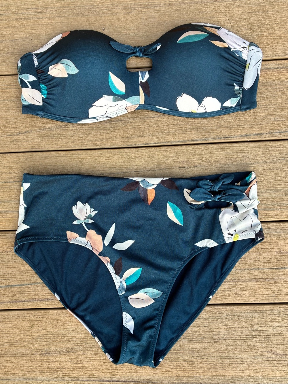 Athleta Aqualuxe Floradona Navy Floral Bikini Set Size Large